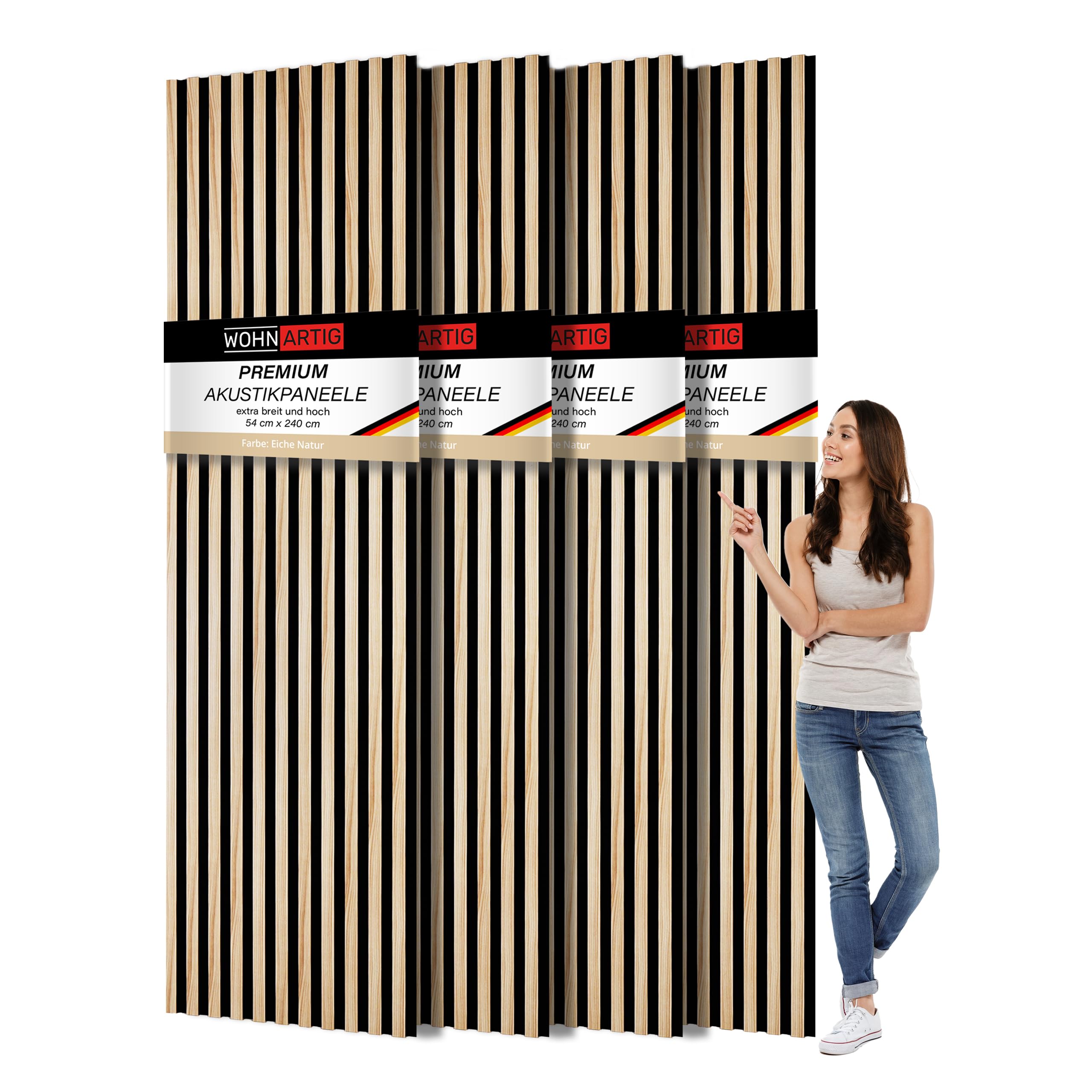 wohnartig 3D Akustikpaneele (Eiche Natur, 4 Stück 240cm x 54cm)