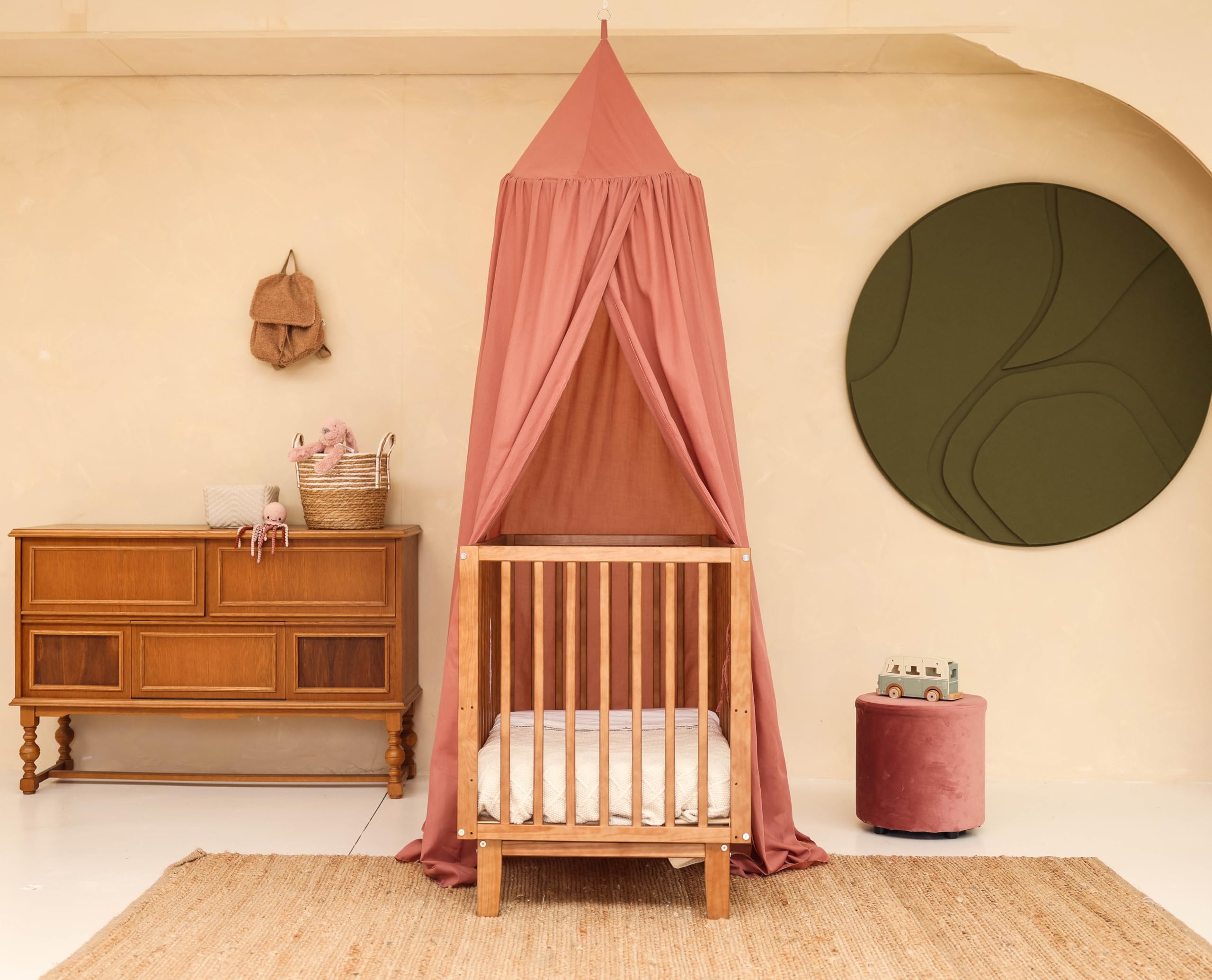 Baldacchino Rosa per Cameretta | Cielo Letto Sospeso per Lettino Neonato | Zanzariera per Culla & Stanza dei Giochi | Baldacchino Rotondo per Bambino