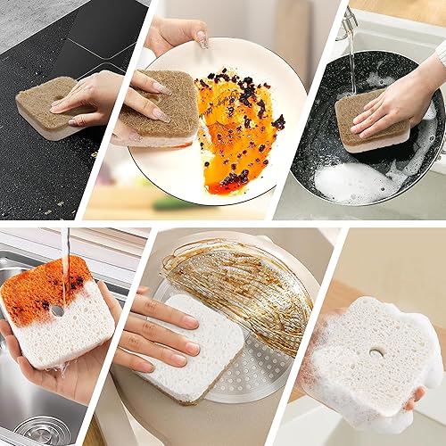 Miniatura 7 de Paquete de 12 Kickleen Esponjas Naturales para Fregar Platos de Cocina con Colgador de Succión Biodegradables Compostables de Celulosa y Coco