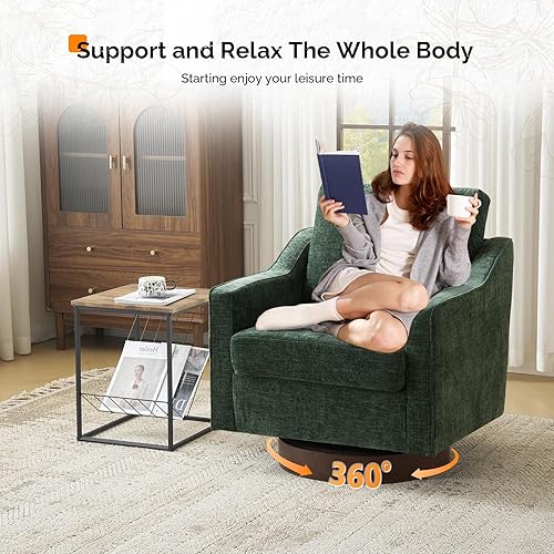 Miniatura 4 de VINGLI Silla giratoria Mid-Century moderna, sillón tapizado en 360, sofá para el hogar con brazos de oruga para sala de estar, dormitorio, sala de