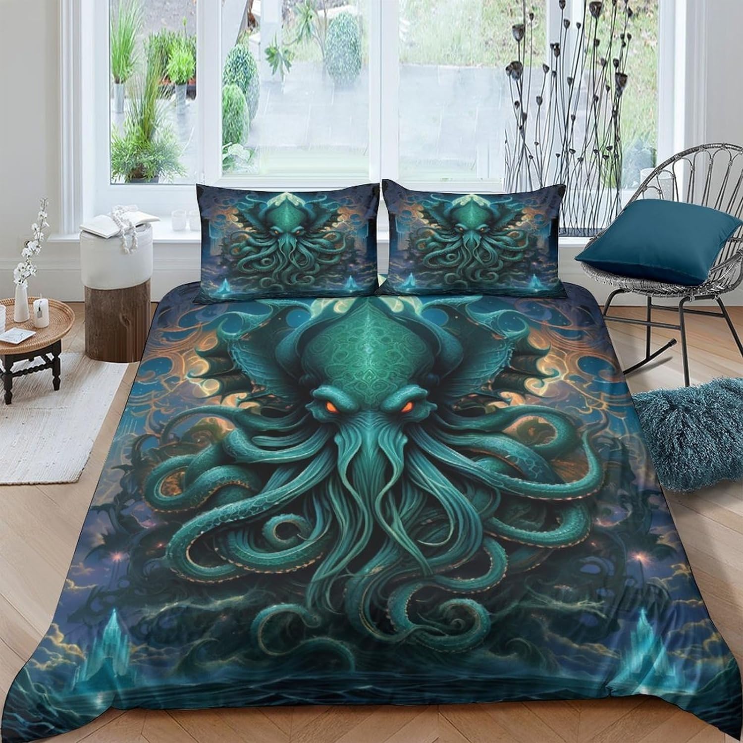 Parure de lit 200x200 microfibre housse de couette imprimée pieuvre