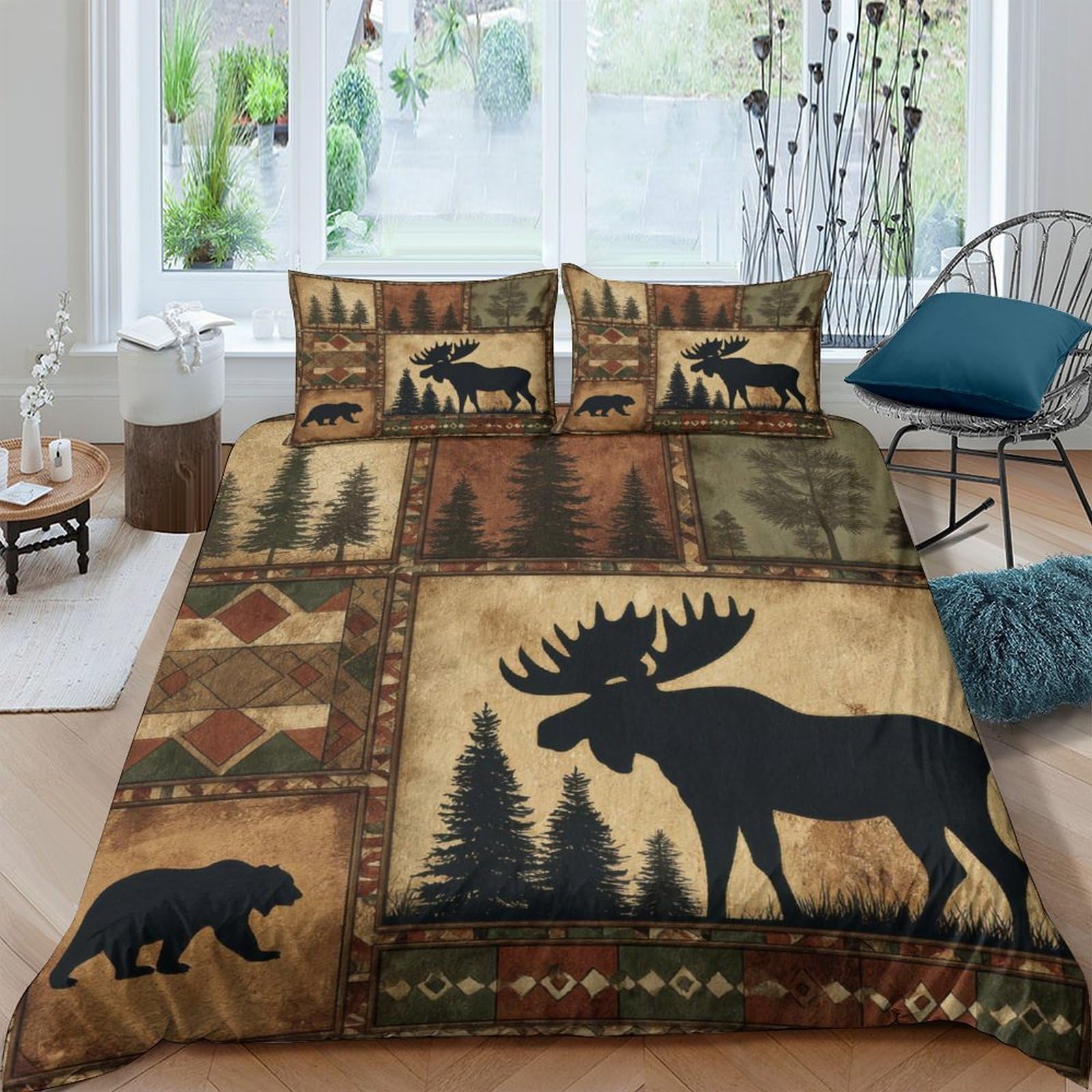 Ctjqhvkz Style-8 3D Printed Forest Moose Fitted Sheet Microfiber Soft Brown Bear Mattress Cover For Bedroom Guest Room Mattress Protection Single（135X200cm）