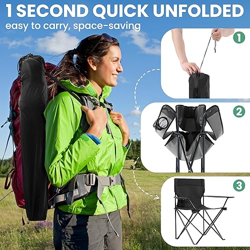Miniatura 4 de Paquete de 2 sillas plegables de camping para adultos, sillas de playa portátiles plegables con bolsa de transporte y soporte para tazas, diseño