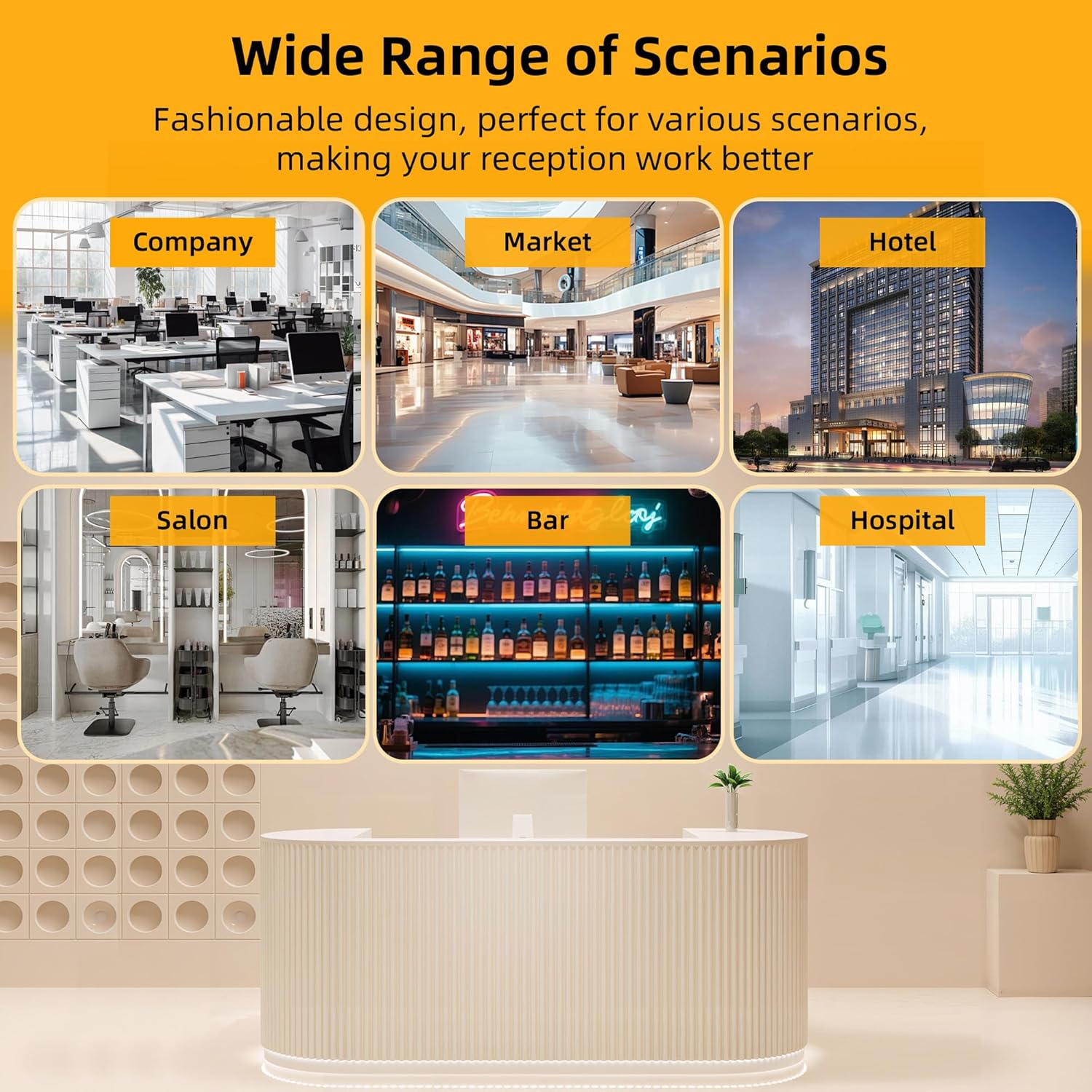 Reception Desk, Macaron Color Retail Counter, Reception Desk with Counter wiht Hidden LED Lighting for Salon Reception Room Office Boutique Checkout Counter Dental Hospital