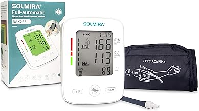 SOLMIRA - Digital Arm Blood Pressure Monitor CK-A139, Automatic, 2 Users x 90 Measurements, OMS Indicator, Large Display, Adjustable Bracelet 22-32 cm, USB Type C or Batteries, White