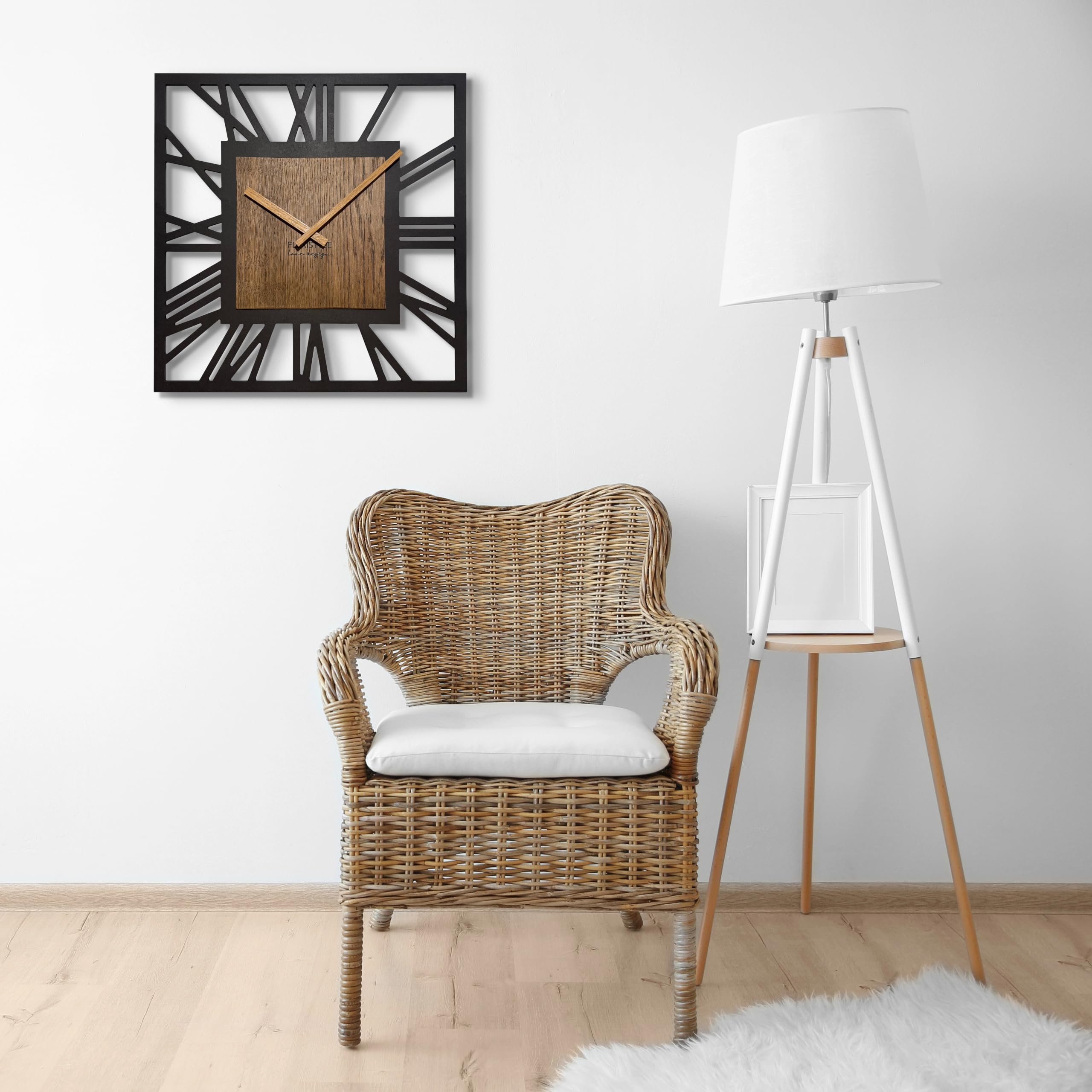 FLEXISTYLE Zegar ścienny bez odgłosów tykania, nowoczesny LOFT Piccolo Square 30 cm/50 cm, do salonu, łazienki (czarno-brązowy, 50 cm)