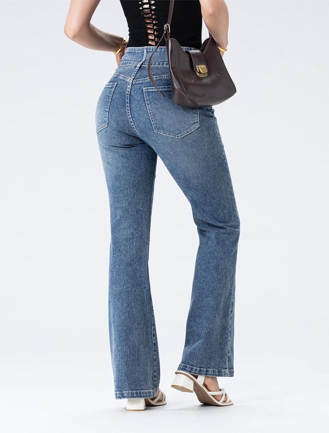 Women's Wide Leg Flare Jeans,High Waisted Baggy Stretch Denim Pants - Image 4