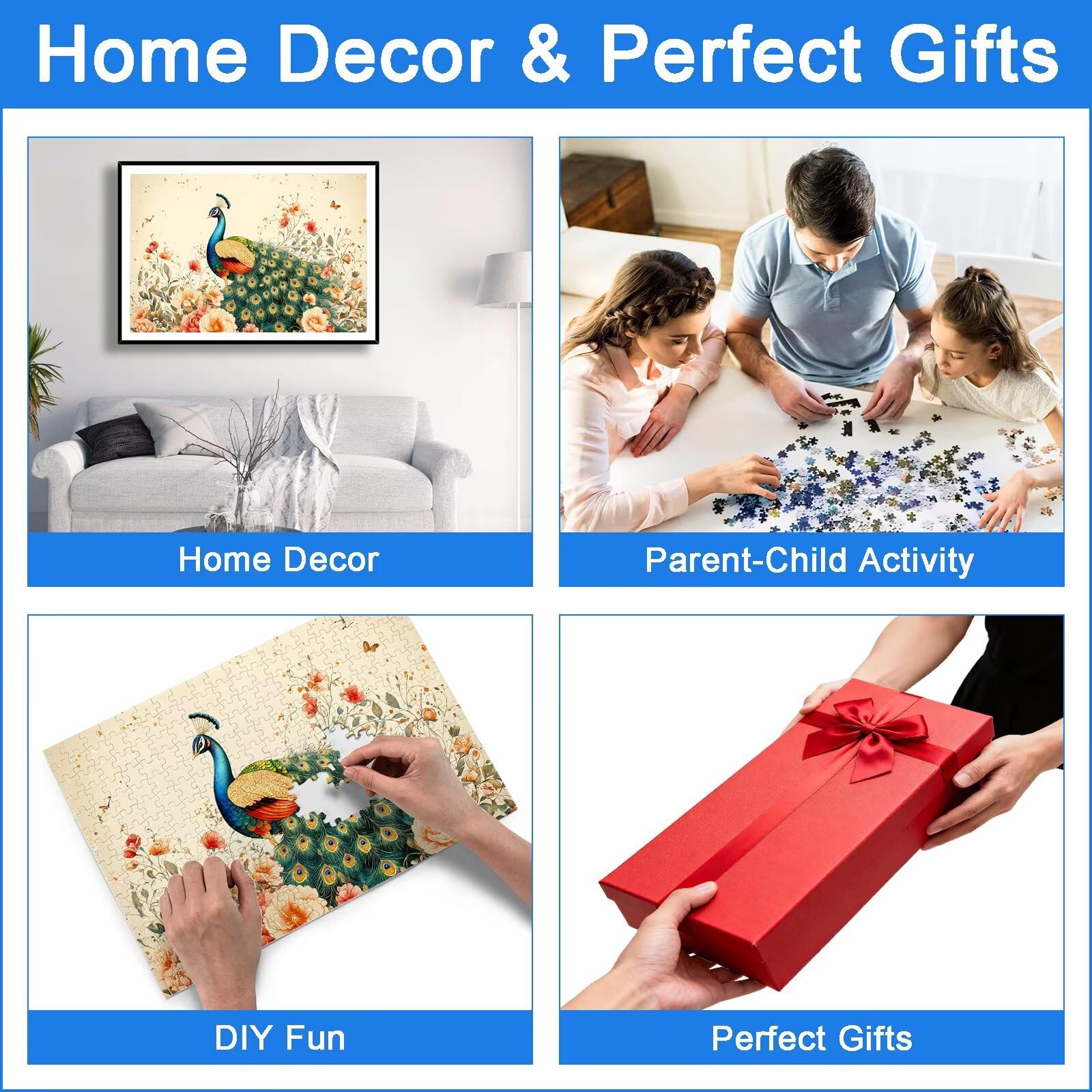Puzzle 6000 Pezzi per Adulti Bambini, Puzzle Fiore in Legno per Adulti, Puzzles Pavone Impegnativi, Giochi Educativo per Famiglie, Rompecapo con Scatola per Decorazioni Casa, Regalo Donna, -9080