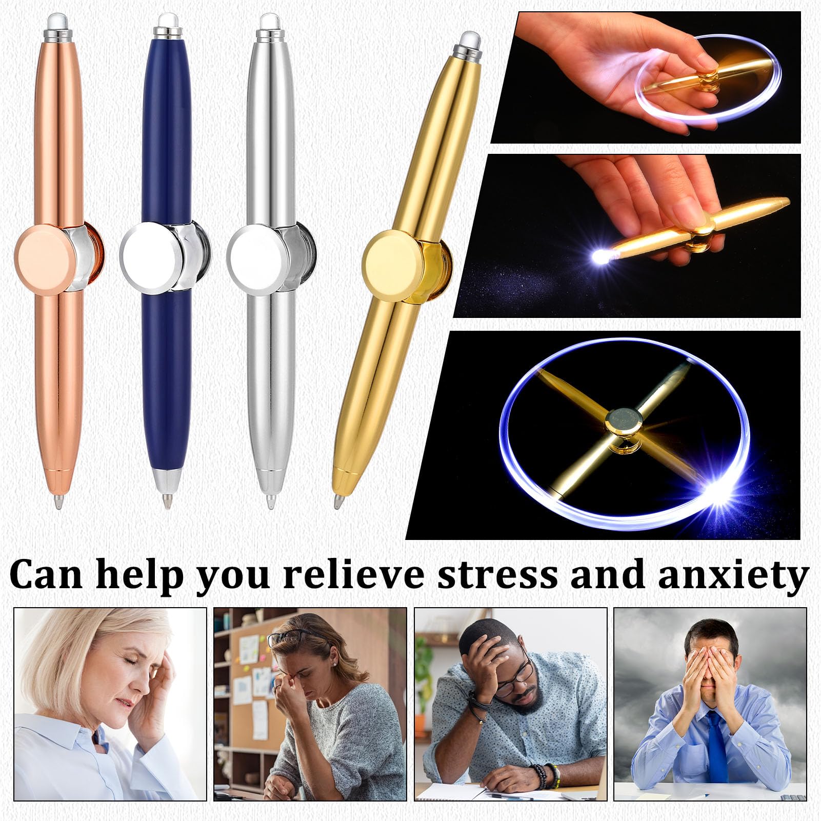 Saerryor 4PCS Spinning LED Light Pen, Fidget Metal Writing Tool With Spotlight for Stress Relief and Mood Regulation - Image 4