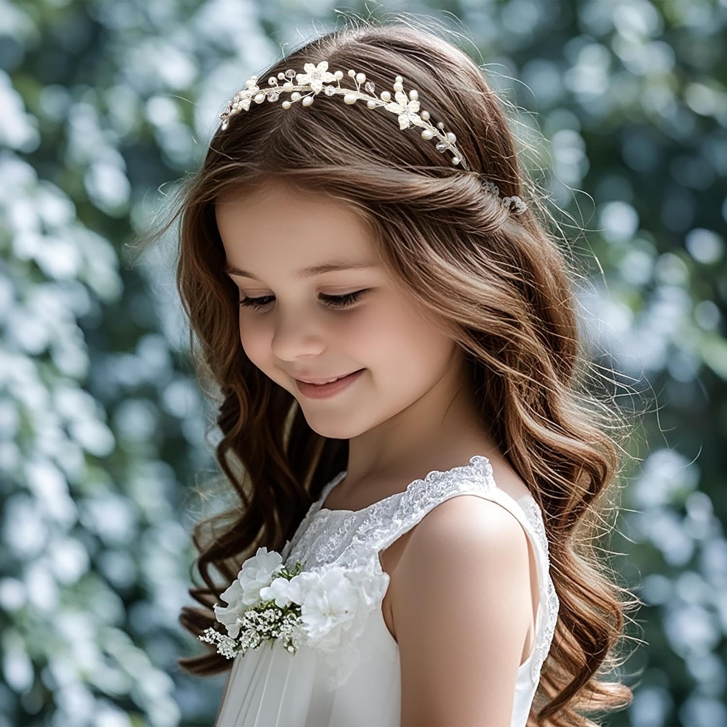 Oriamour Flower Girl Headpiece, Flower Girl Hair Accessory, Silver Wedding Headband for Girls, Princess Crystal Pearl Hair Accessories for Birthday, Party, First Communion,Wedding - Image 5
