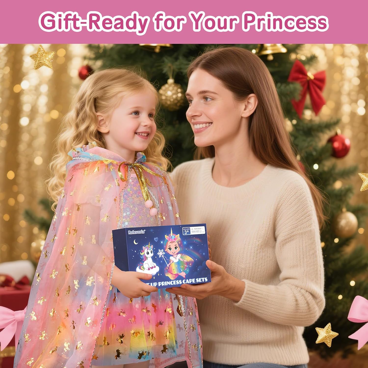 Princess Dress Up for Girls, Light Up Princess Costume Cape Set, Christmas Birthday Gifts Toy for Girls Age 3 4 5 6 - Image 2
