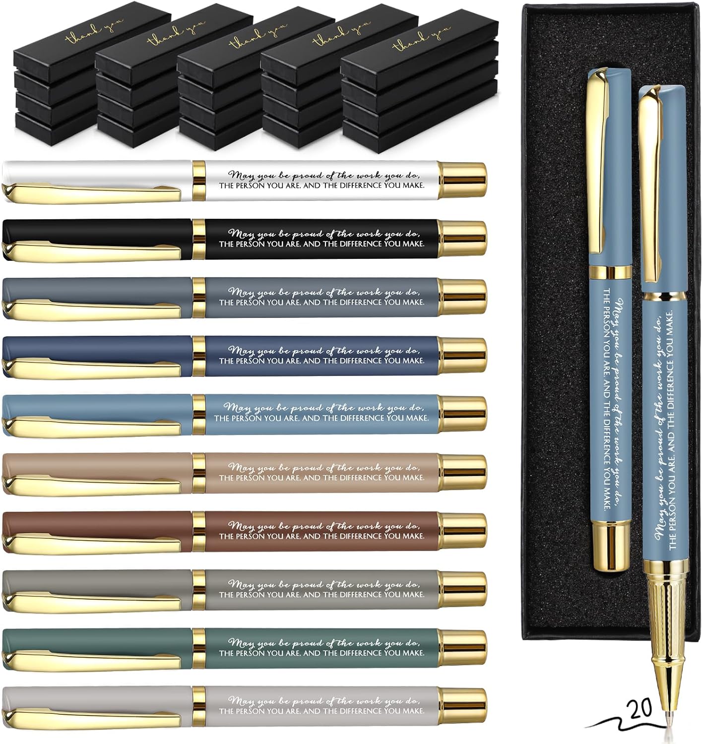 PerKoop 20 Sets Thank You Gifts Inspirational Ballpoint Pen with Box Employee Appreciation Gift Pen Bulk for Social Worker Doctor Dispatcher Assistant Secretary Office Staff(Modern Colors,May You)