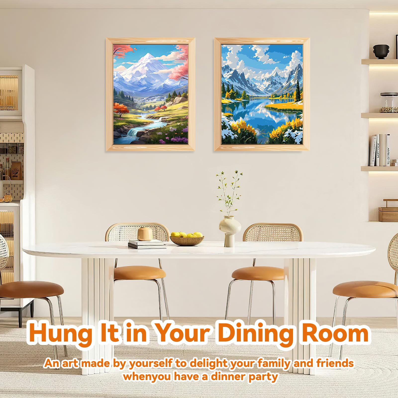 EFOTIML Kit di vernice a numeri per adulti principianti e bambini Età 8-12, 16x20 Tela per kit di vernice per adulti in scatola colorata (senza cornice) - montagna di neve e lago (2PCS)