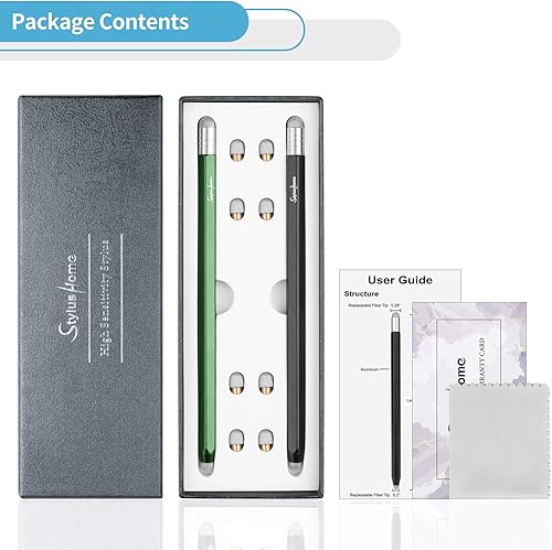 Miniatura 7 de StylusHome Lápiz óptico para pantallas táctiles (2 unidades), punta de fibra 2 en 1 de alta sensibilidad con 8 puntas extra reemplazables, lápiz