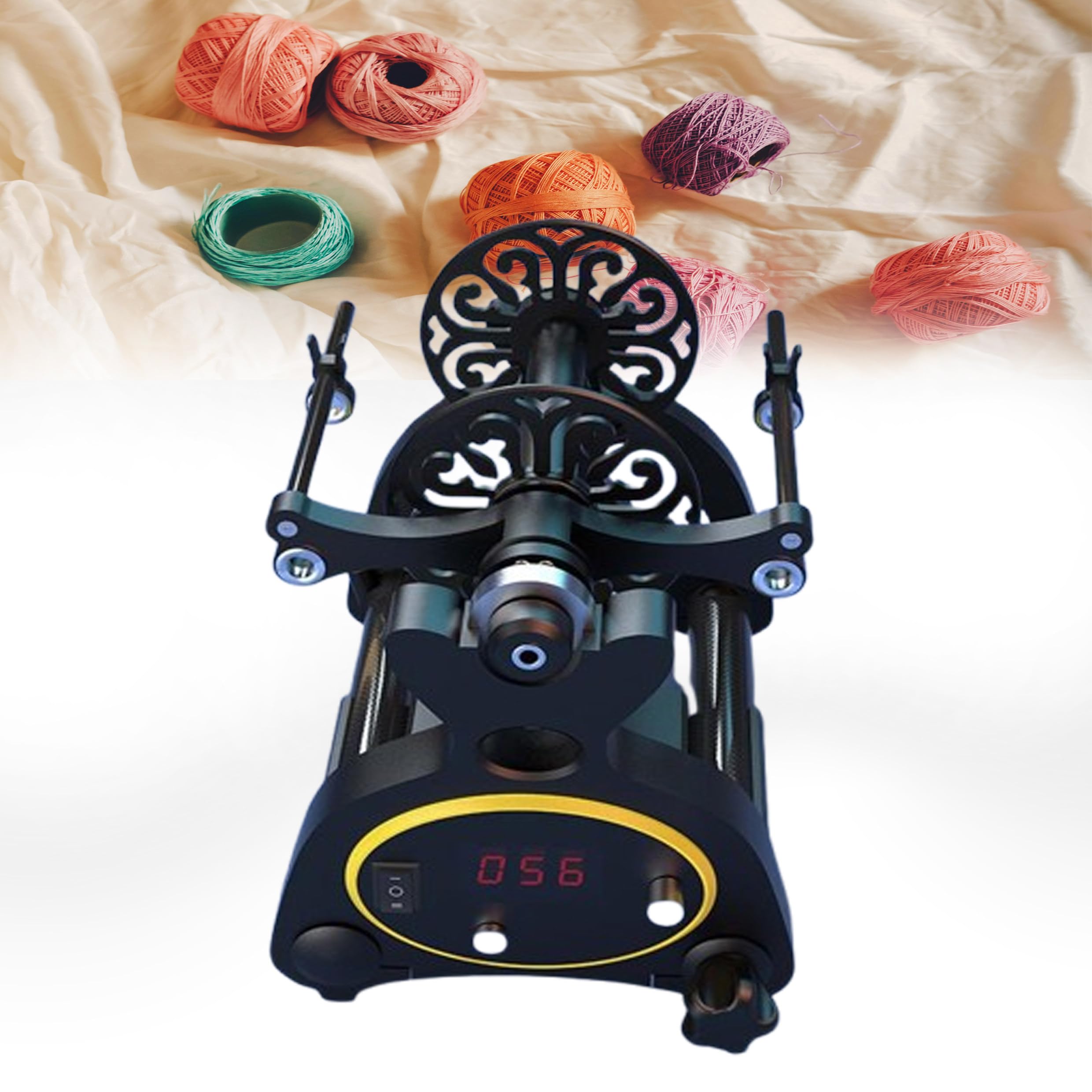 Mini rueca eléctrica, bobinadora de bolas de hilo para tejer, máquina de torsión de fibra doméstica de velocidad ajustable para tejer, mezclar y hacer manualidades con hilo,Black+Yellow