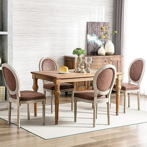 Miniatura 46 de Juego de 4 sillas de comedor de piel sintética, sillas de cocina de mediados de siglo, sillas Parsons tapizadas, sillas laterales con respaldo de