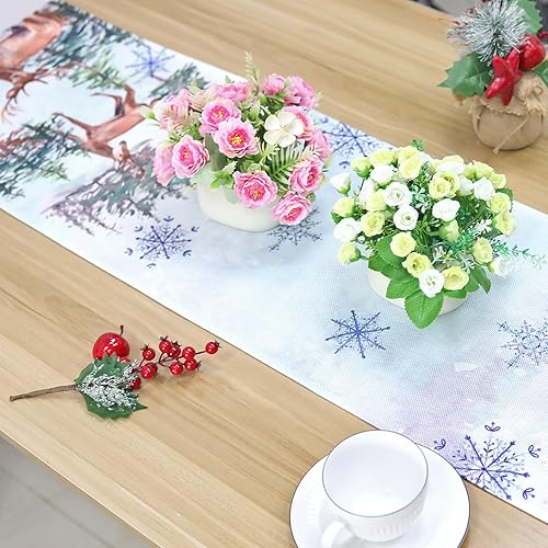 Miniatura 5 de Camino de mesa de Navidad, 13 x 72 pulgadas, camino de mesa familiar de renos para decoraciones de Navidad, decoración de mesa de comedor de cocina