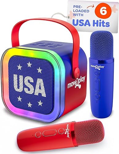 Miniatura 17 de Move2Play, Mini máquina de karaoke para niños | Más de 20 canciones integradas | Altavoz Bluetooth con micrófonos | Efectos de voz | Juguete musical