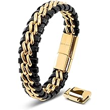 | Premium Genuine Leather Bracelet [Steel] for Men in Black | Magnetic Stainless Steel Clasp in Black, Silver and Gold | Exclusive Jewellery Box | Great Gift Idea