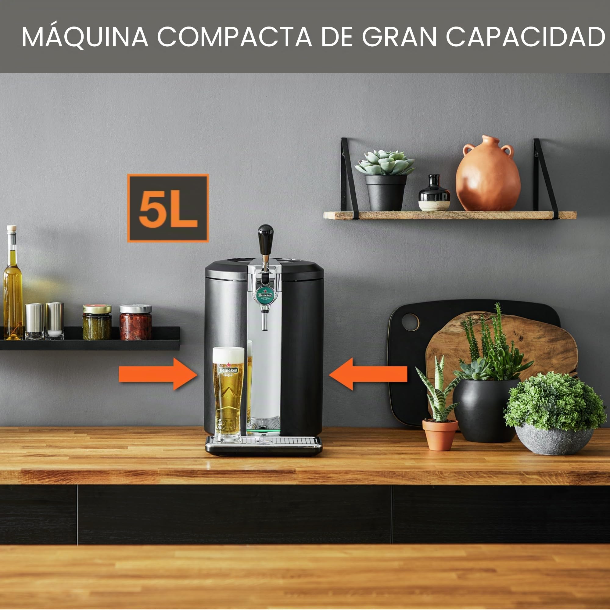 Krups Beertender Máquina cerveza presión, Barriles de 5 L, Marcas del grupo Heineken, Indicador luminoso, Temperatura y espuma perfectas, Cerveza fresca, Fácil instalación, Compacto negro VB450E10