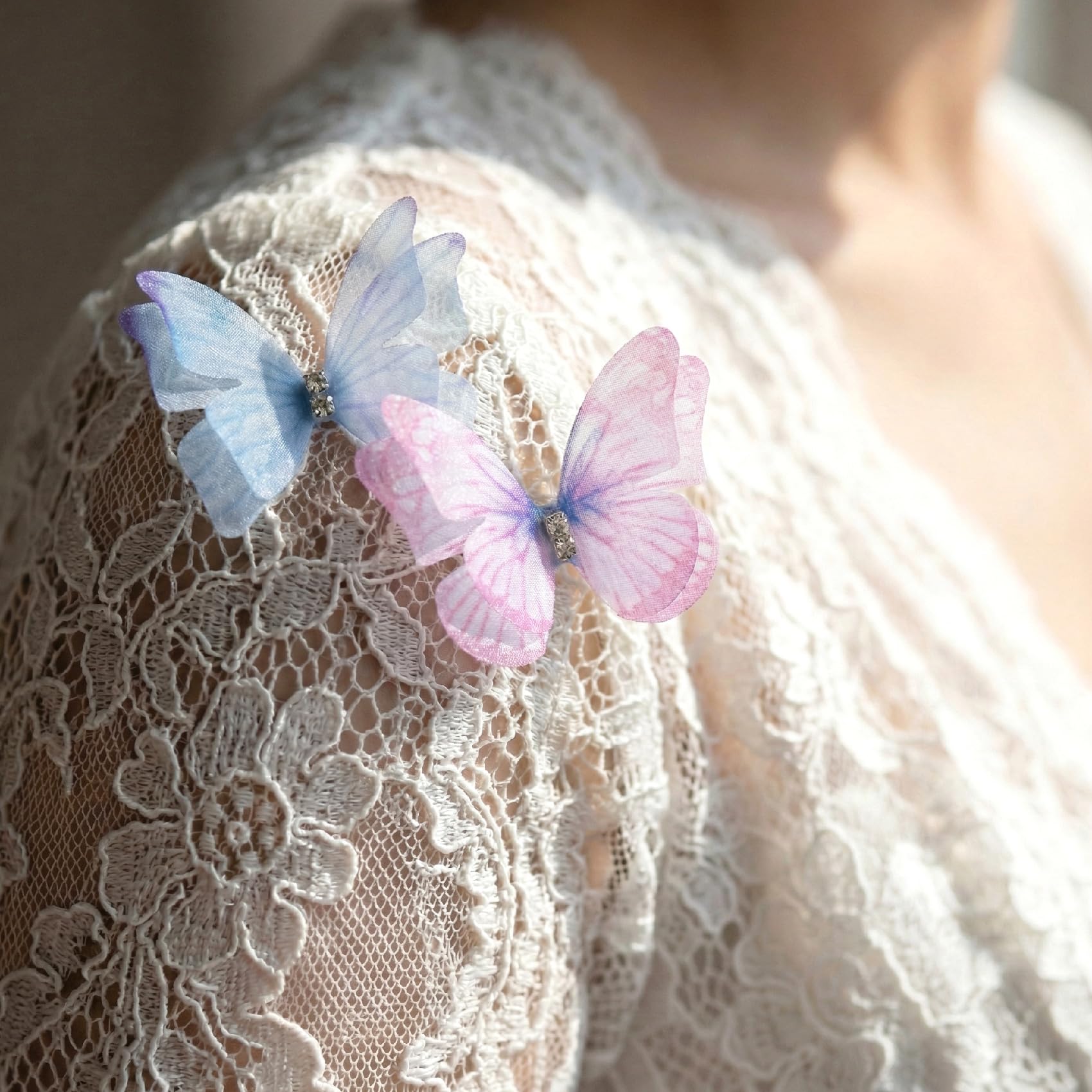 PAGOW 20pcs Mini 3D Butterflies for Crafts, Colorful Double-Layer Organza Fabric Butterflies Decorations, Cute Tiny Butterfly Hair Clips Appliques Accessories for Wedding, Party, Wall Ornament - 5