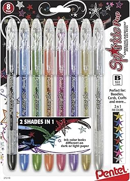 Pentel Sparkle Pop Metallic Gel Pen, 1.0mm Bold Line, Assorted Colors, Pack of 8 K91BP8M