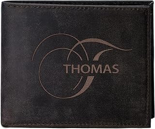 Monogrammed Leather Men Wallet - Gift for Christmas, Custom Engraved Wallet with Inside Message, Meaningful Gift for Men, Dad, Boyfriend, Husband, Son or Groomsmen, Unique Holiday Gift