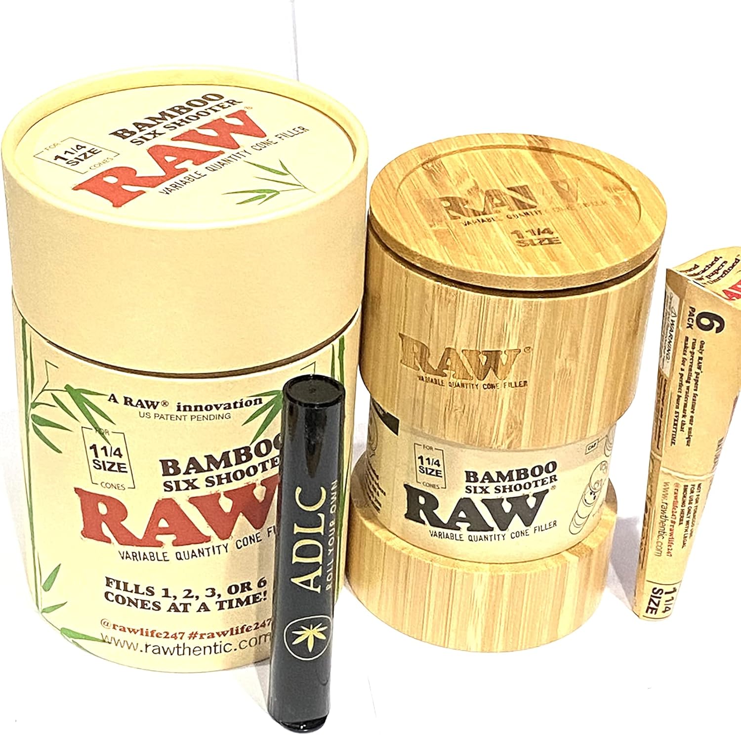 RAW 1 1/4 Six Shooter BAMBOO Fills 1,2,3, OR 6 Cones At a Time-Raw Cone Classic 1.25 with DeLaCruzV Tube.