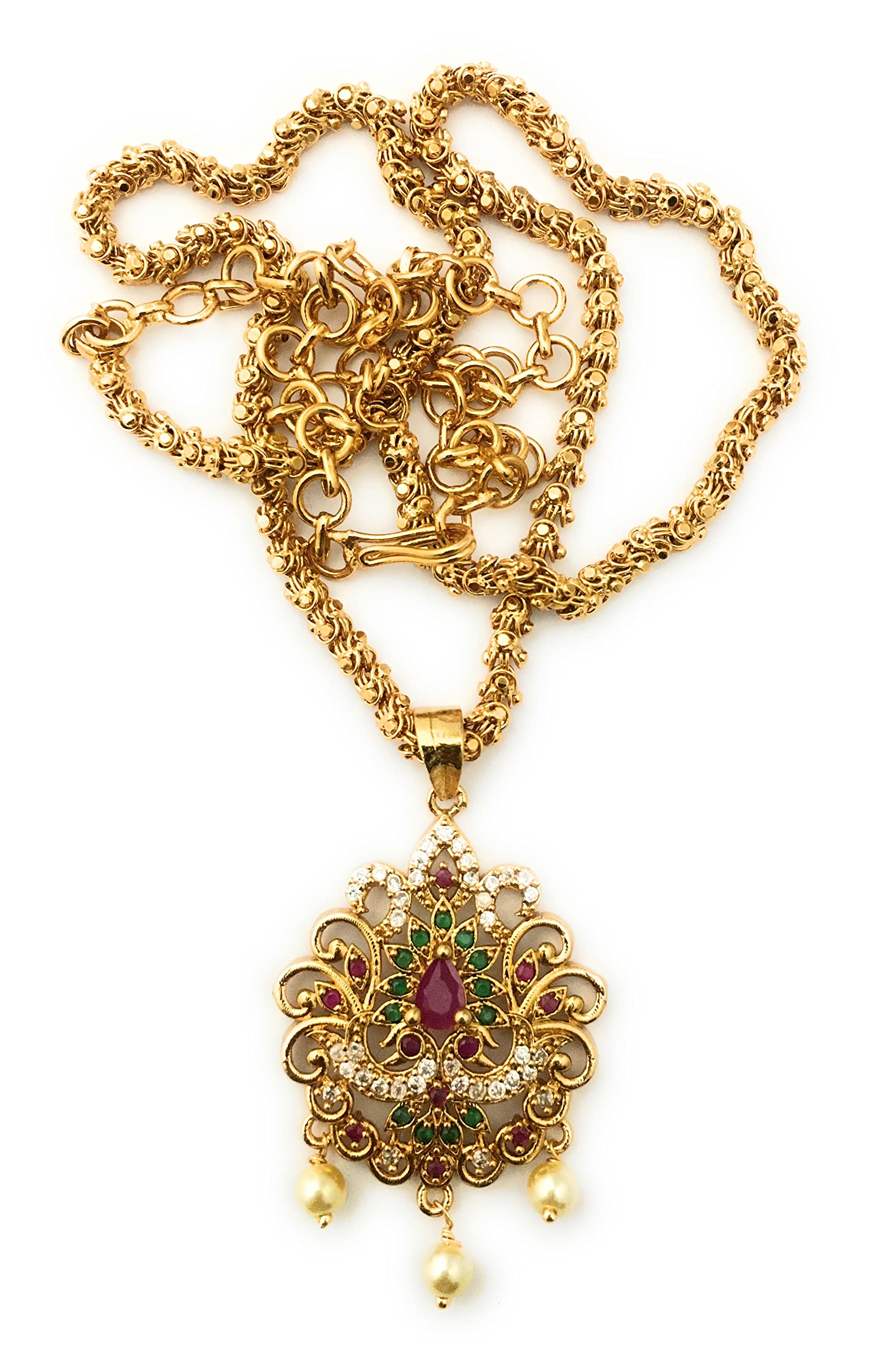 Sasitrends Traditional Gold Plated Chain AD Pendant Neckace for Women and Girls (B0BWW3N8T1) Amazon Price History, Amazon Price Tracker