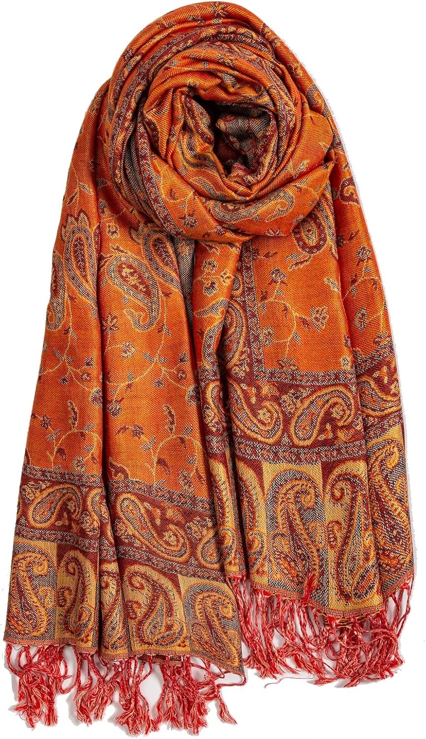 AUSEKALY Pashmina Feel Shawls Wraps for Women Rave Scarf Soft Silky Reversible Men Scarves