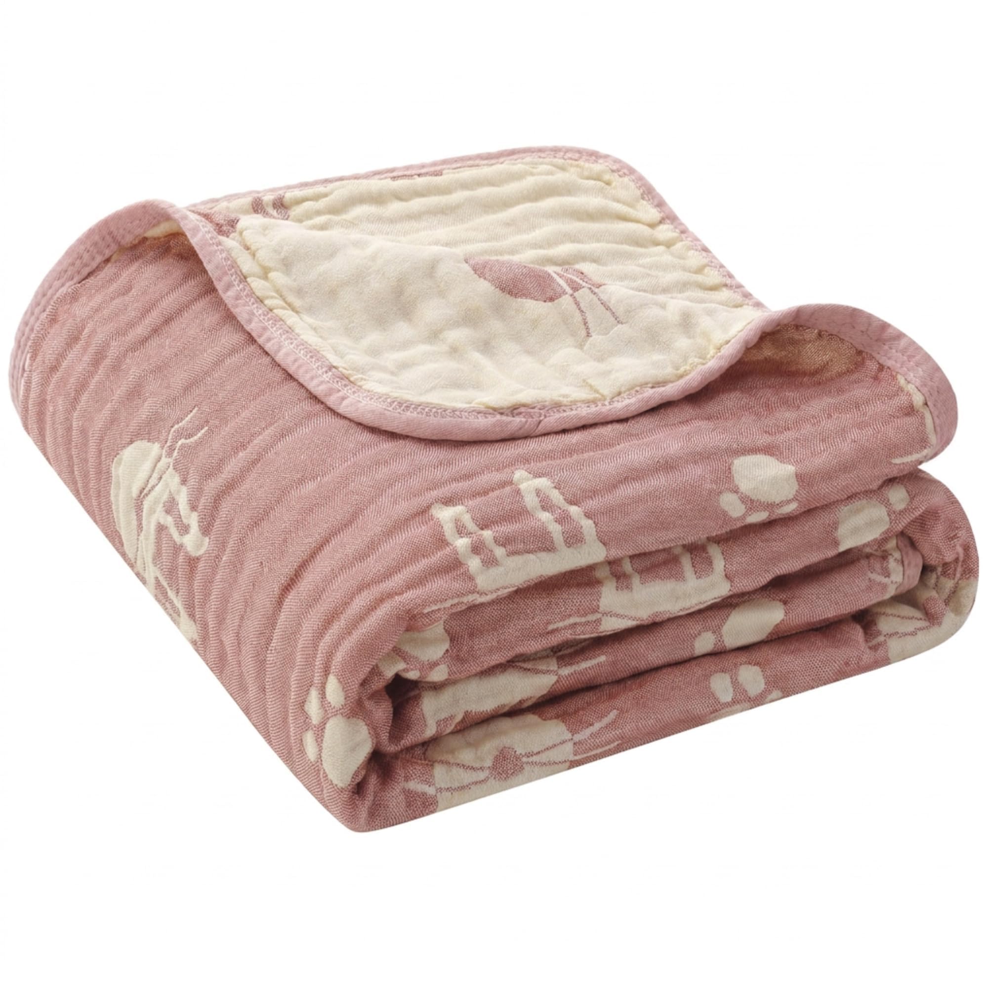 Muslin Baby Blanket Organic Cotton Blend Jacquard (Pink Bunny,43")