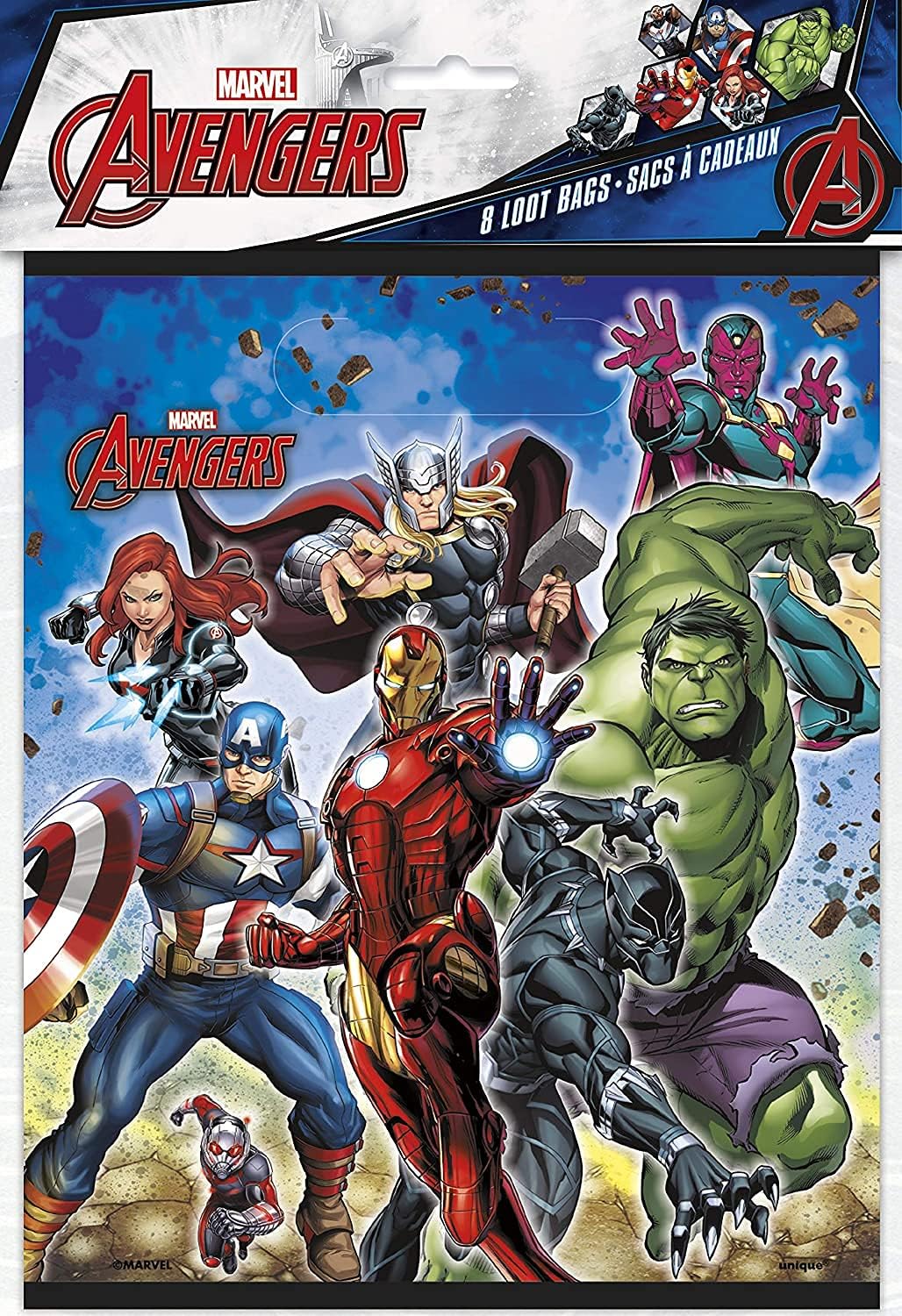 Unique Avengers Birthday Party Supplies Favor Bundle includes 8 Loot Bags, 8 Bracelets, 8 Pencils, 12 Tattoos, 24 Stickers