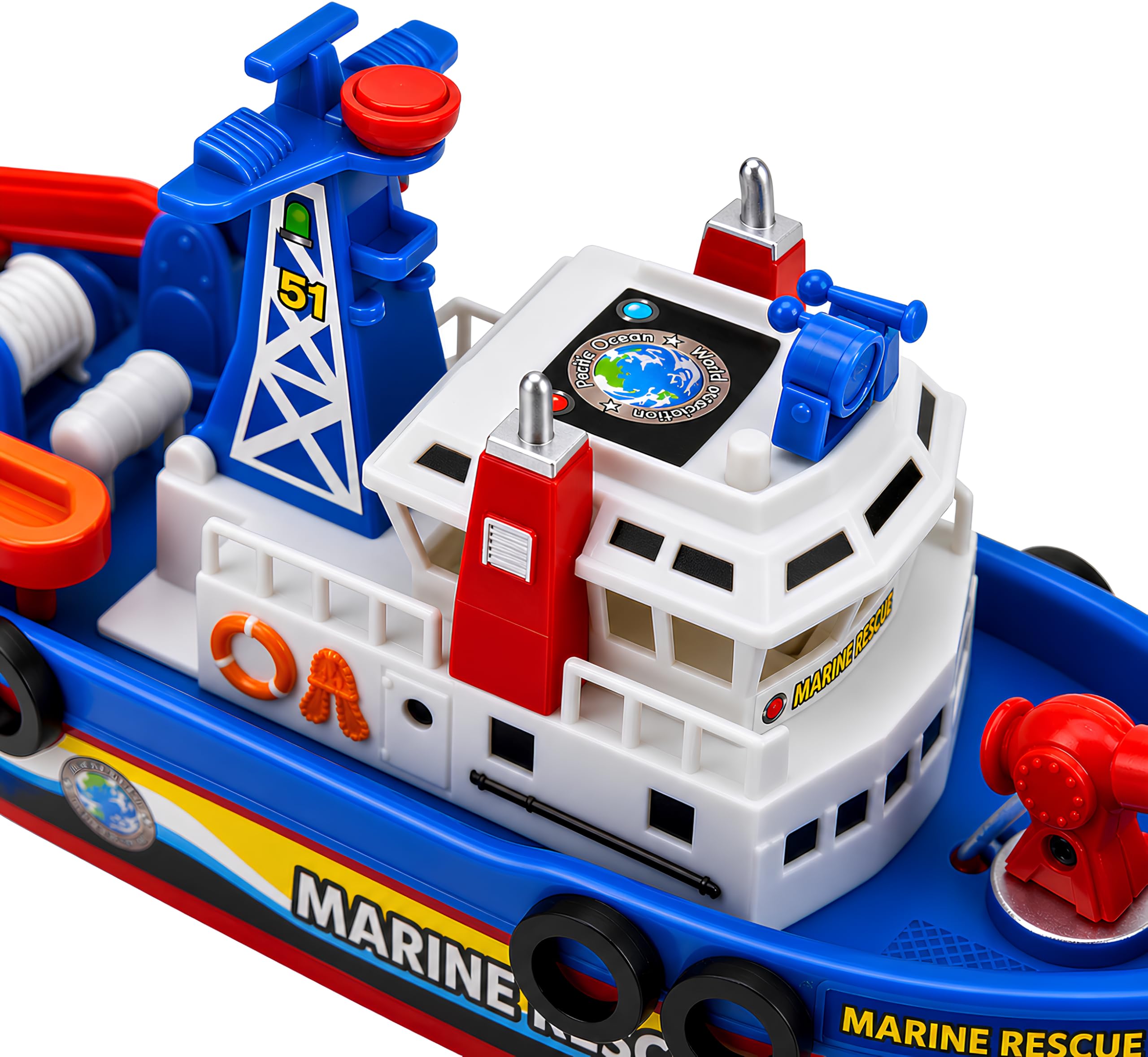 Barca Giocattolo con Cannone Spara Acqua Motoscafo a Batteria Funzionante Motoscafo Elettrico Battello Antincendio Giocattolo Nave Pompieri Soccorso Marittimo Nave Giocattolo Soccorso Nautico a Motore