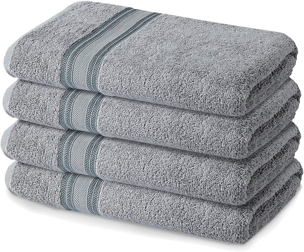 100% Cotton Bath Towels Set PK 4-Ultra Soft Large Bath Towel-100% Cotton Gray Bath Towel Set-Highly Absorbent Daily Usage Bath Towel-Ideal for Pool Home Gym Spa Hotel-Bath Towel Set 27 x 54