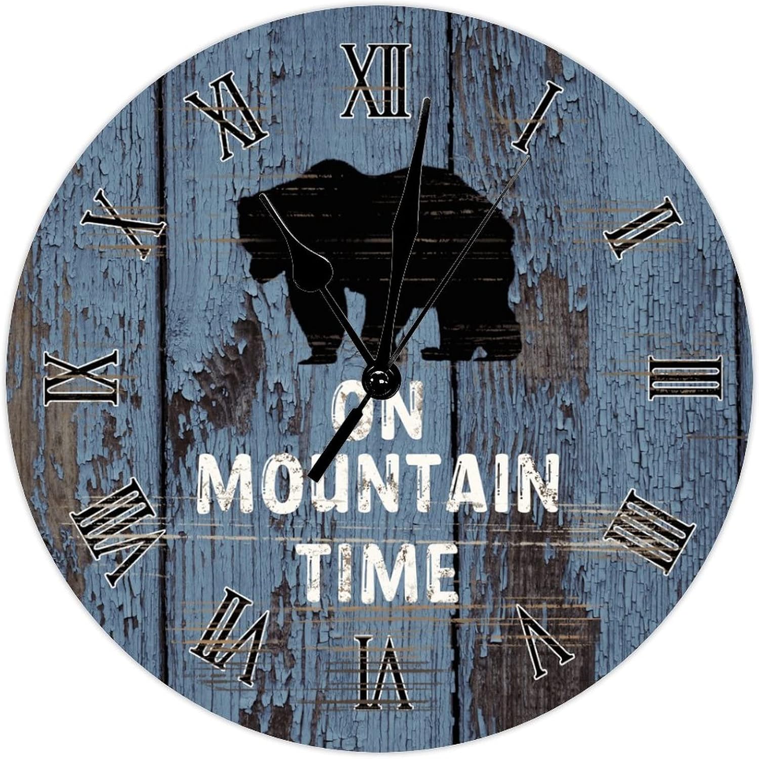 Black Bear Wall Clock 15 Inch On Mountain Time Art Font Wooden Silent Non Ticking Quartz Roman Numerals Battery Operated Round Clock Easy to Read for Office School Home Living Room Bedroom Decor