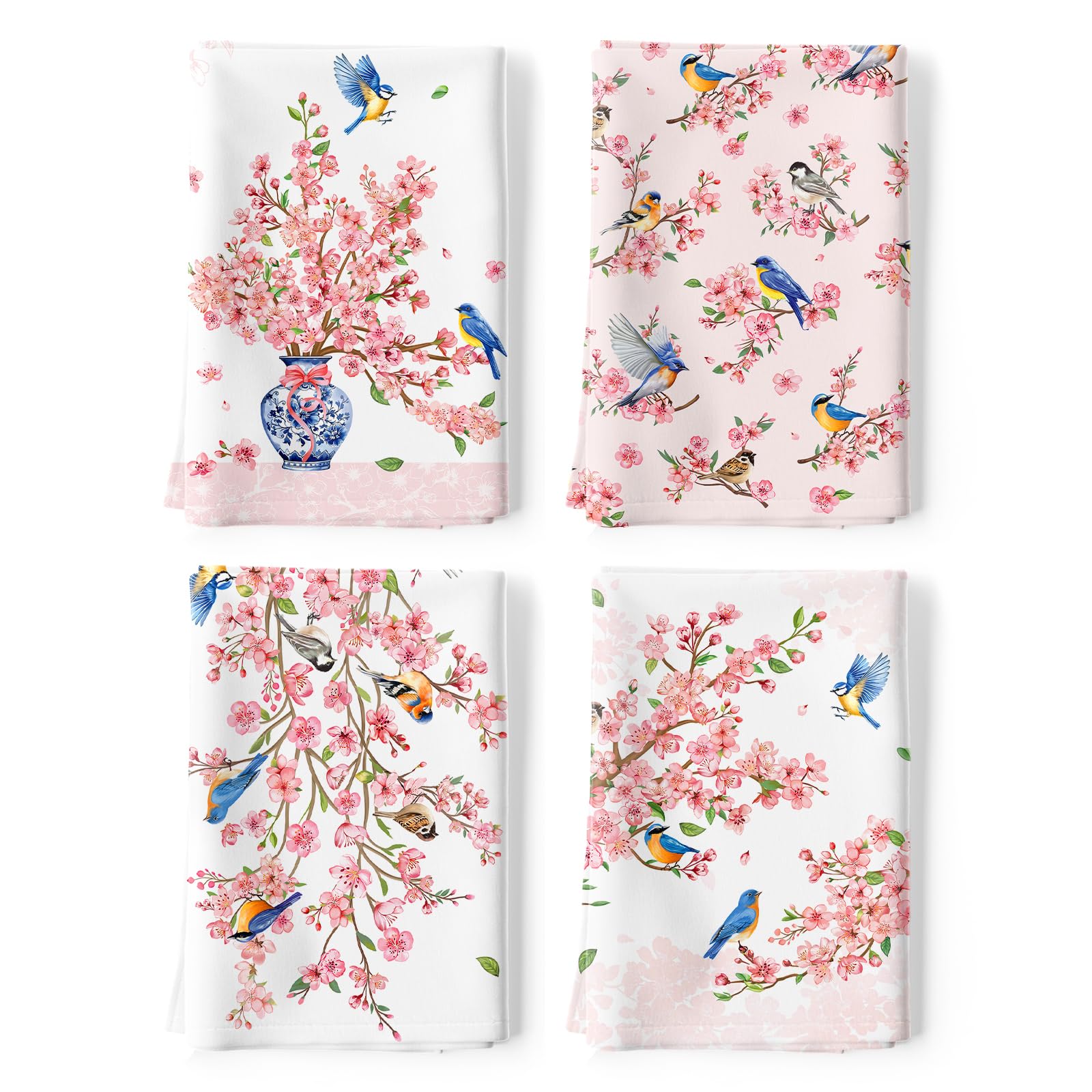 Arquiel Pink Flower Blossom Tea Towels 100% Cotton Quick Dry Kitchen Towels, 48 x 70 cm Absorbent Dish Cloth for Kitchen Home Decor, Housewarming, Birthday Gifts for Women, Set of 4 โ image 1