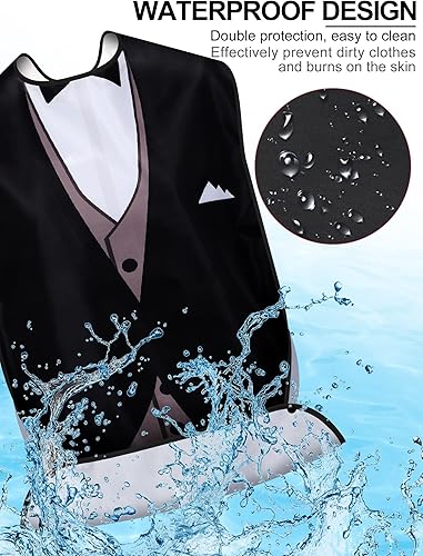 Miniatura 4 de 8 baberos para adultos para comer corbatín, lavable a máquina, protector de ropa, baberos para adultos mayores con recogedor de migas opcional y