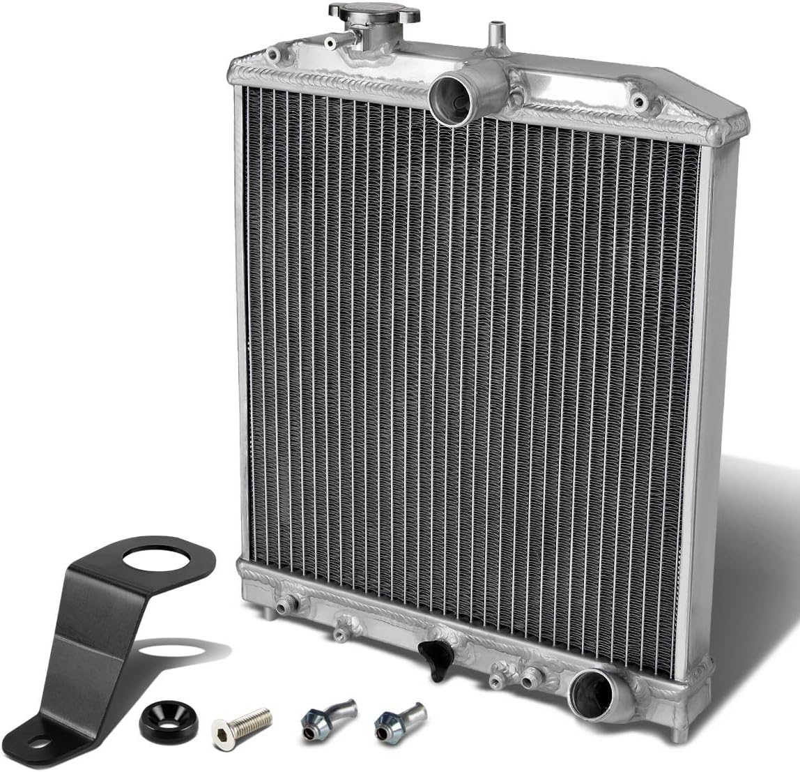 Auto Dynasty Full Aluminum 2-Row 42mm Radiator Bundle with Black Stay Mount Bracket Compatible with Civic 92-00 | Del Sol 93-97 | Integra 94-01, EG
