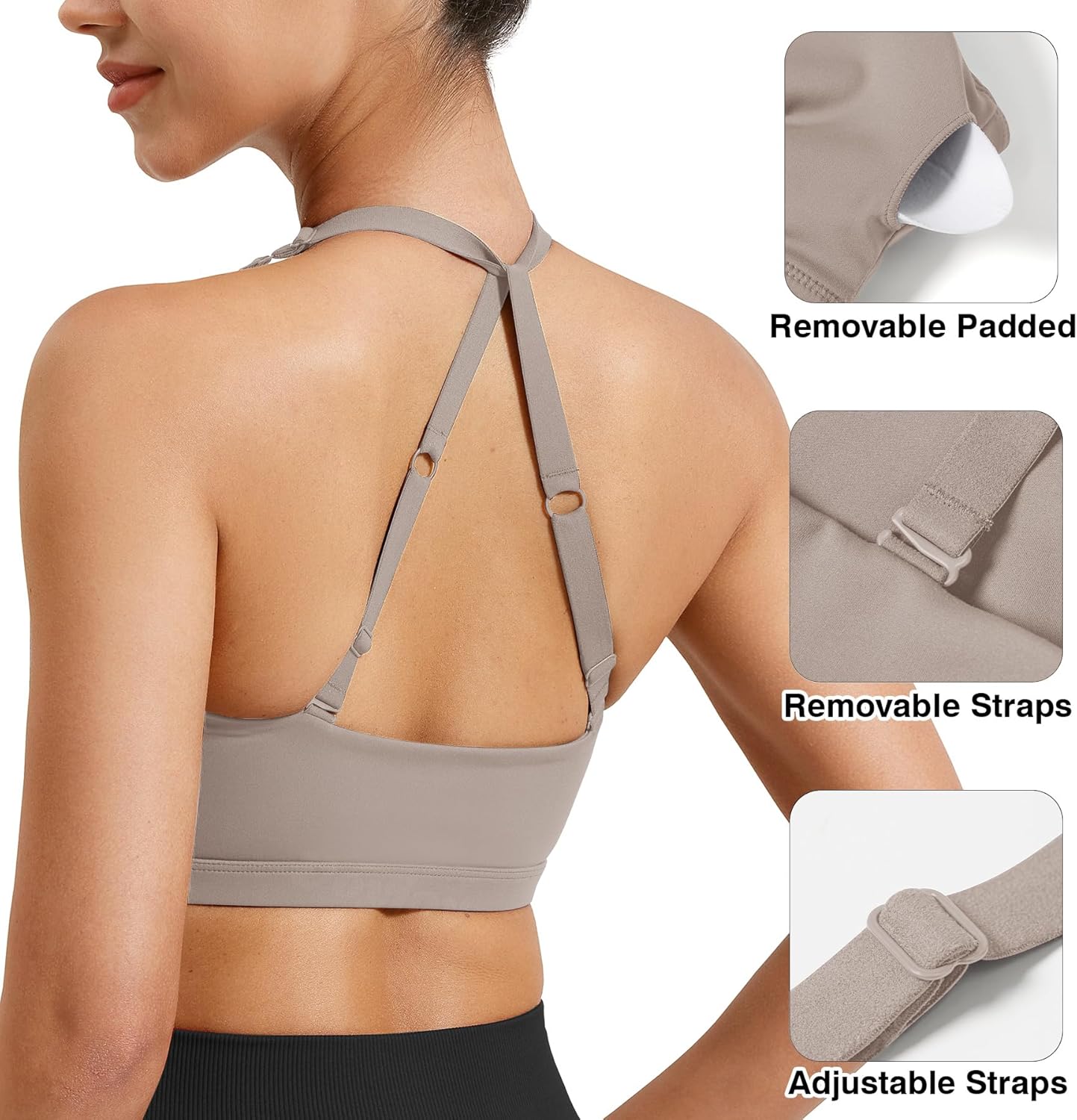 VOYJOY Workout Sports Bras for Women Padded Backless Strappy Fitness Wireless Gym Medium Impact Bra Yoga Crop Top - Image 5