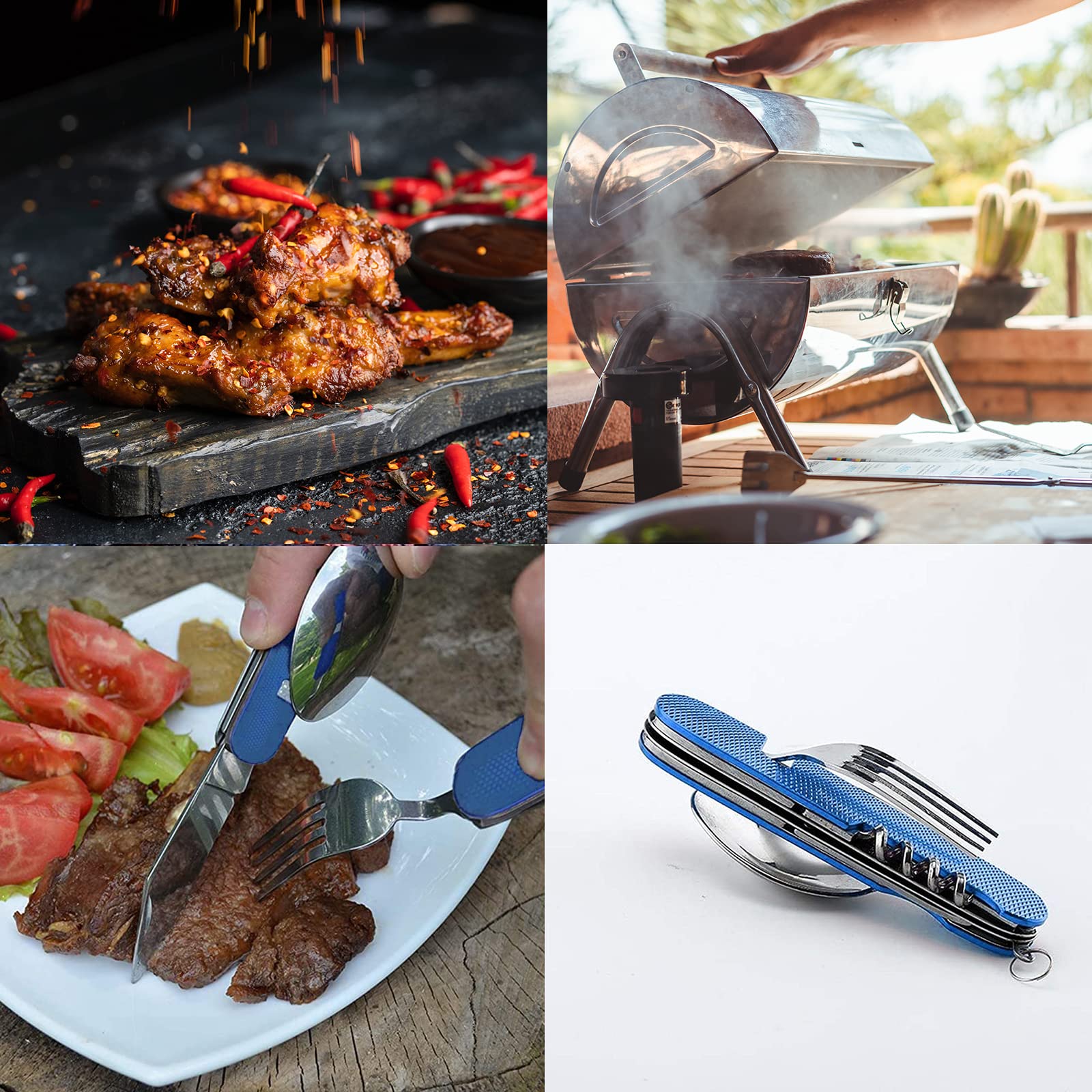 Set Picnic Set 2 Posate Pieghevoli In Acciaio Inox - Cucchiaio E Forchetta Da Viaggio Per Campeggio E Picnic Forchette Acciaio Inox - Foto 4