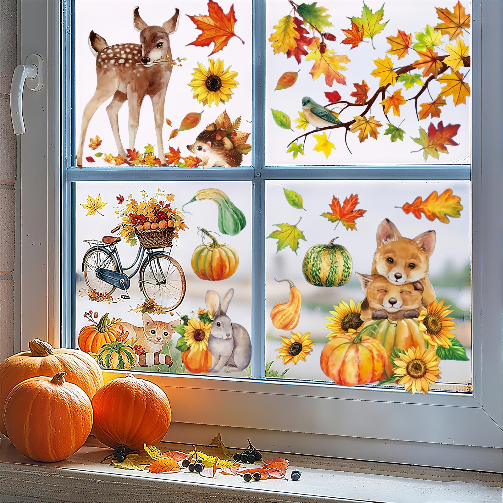 9 Feuilles Stickers Fenêtre Automne - Feuilles D'Érable, Citrouilles, Hérisson Pour Décoration Thanksgiving 9 Feuilles Stickers Fenêtre Automne - Feuilles D'Érable, Citrouilles, Hérisson Pour Décoration Thanksgiving