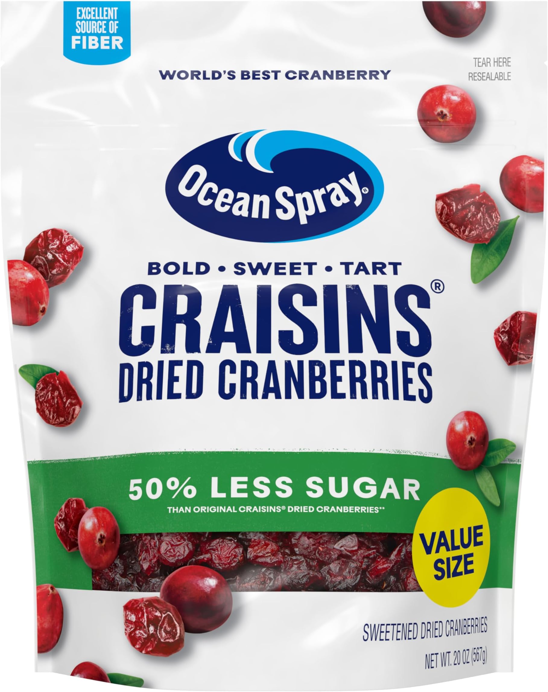 Craisins Dried Cranberries, Reduced Sugar, 567g