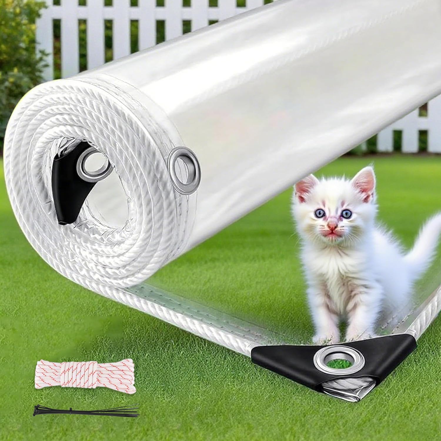 10x16ft Clear Tarp with Grommets,Transparent Tear Resistant PVC Vinyl Tarpaulin,10mil Reinforced Edges Outdoor Waterproof Poly Tarps Cover,Tarpaulins (Clear White (3.0x4.85m))