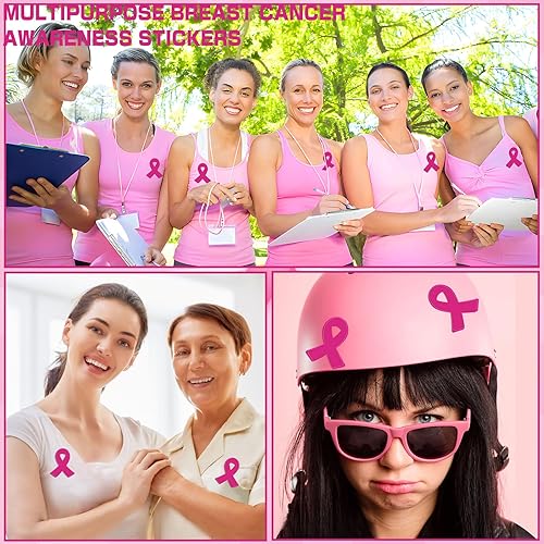 Miniatura 7 de Calcomanías de cinta rosa, 300 piezas de accesorios de concientización sobre el cáncer de mama, calcomanías para casco de fútbol para mujeres y