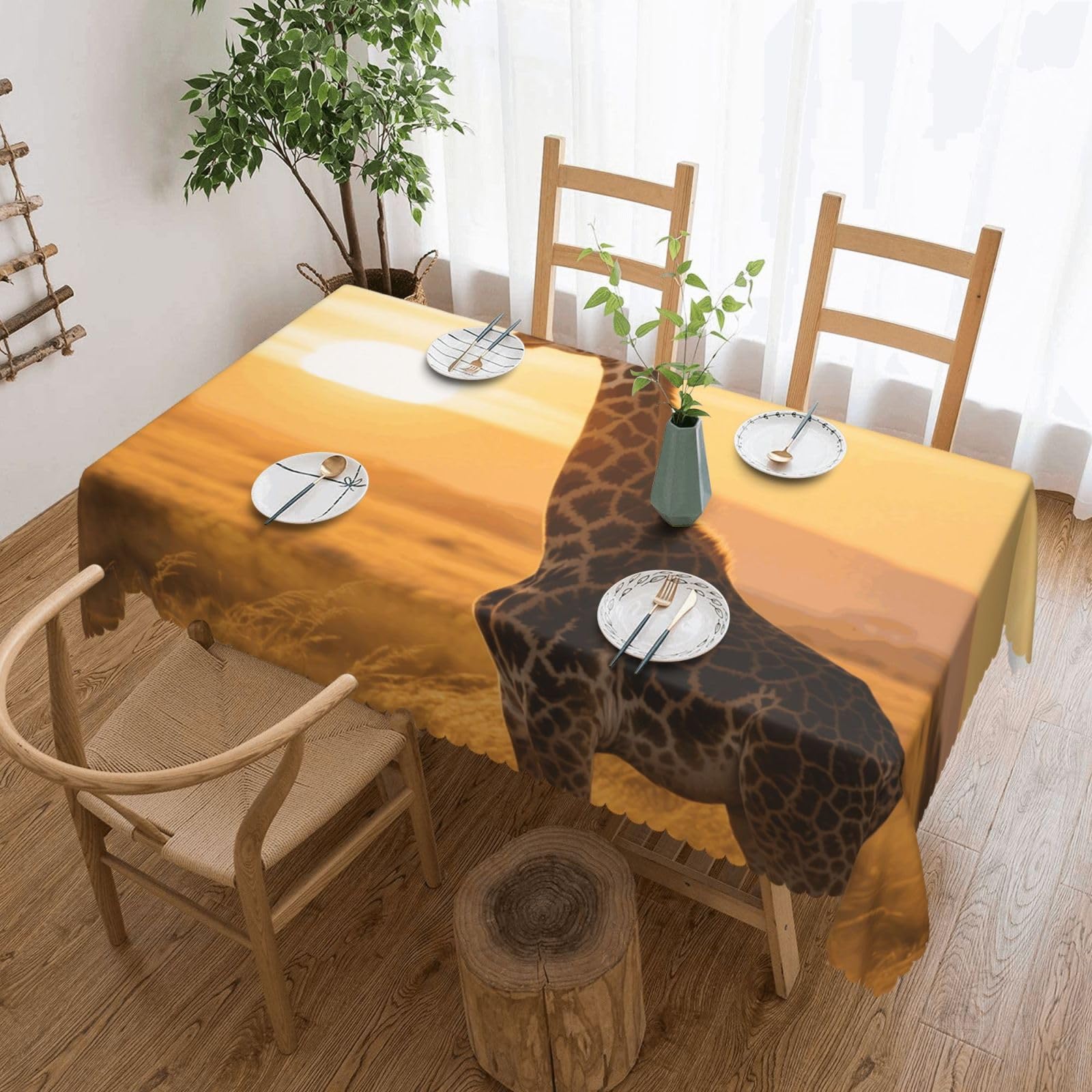 Nappe girafe au soleil tissu déperlant et anti-tache grand format 137x183cm pour table
