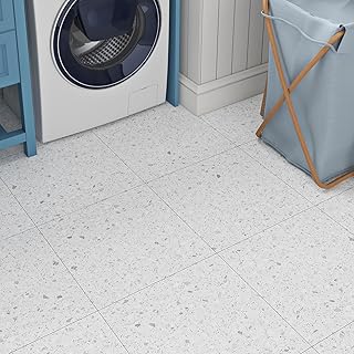 Livelynine 16-Pack Peel and Stick Floor Tile Waterproof Granite Grey White Vinyl Flooring Tiles Basement Flooring Adhesive Renter Friendly Stick on Floor Tiles for Bathroom Kitchen Renters 12x12 Inch