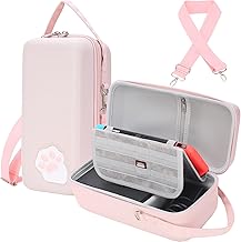 Pink Cute Cat Paw Case Compatible with Nintendo Switch/Switch OLED - Hardshell Travel Carrying Case fit Switch Console & Various Game Accessories with Removable Shoulder Strap.
