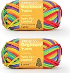Beginner Yarn for Crocheting and Knitting, Rainbow, 2x1.76oz, 80m (87.5yds) Each, #4 Bulky, Cotton-Nylon Blend, Easy-to-See Stitches