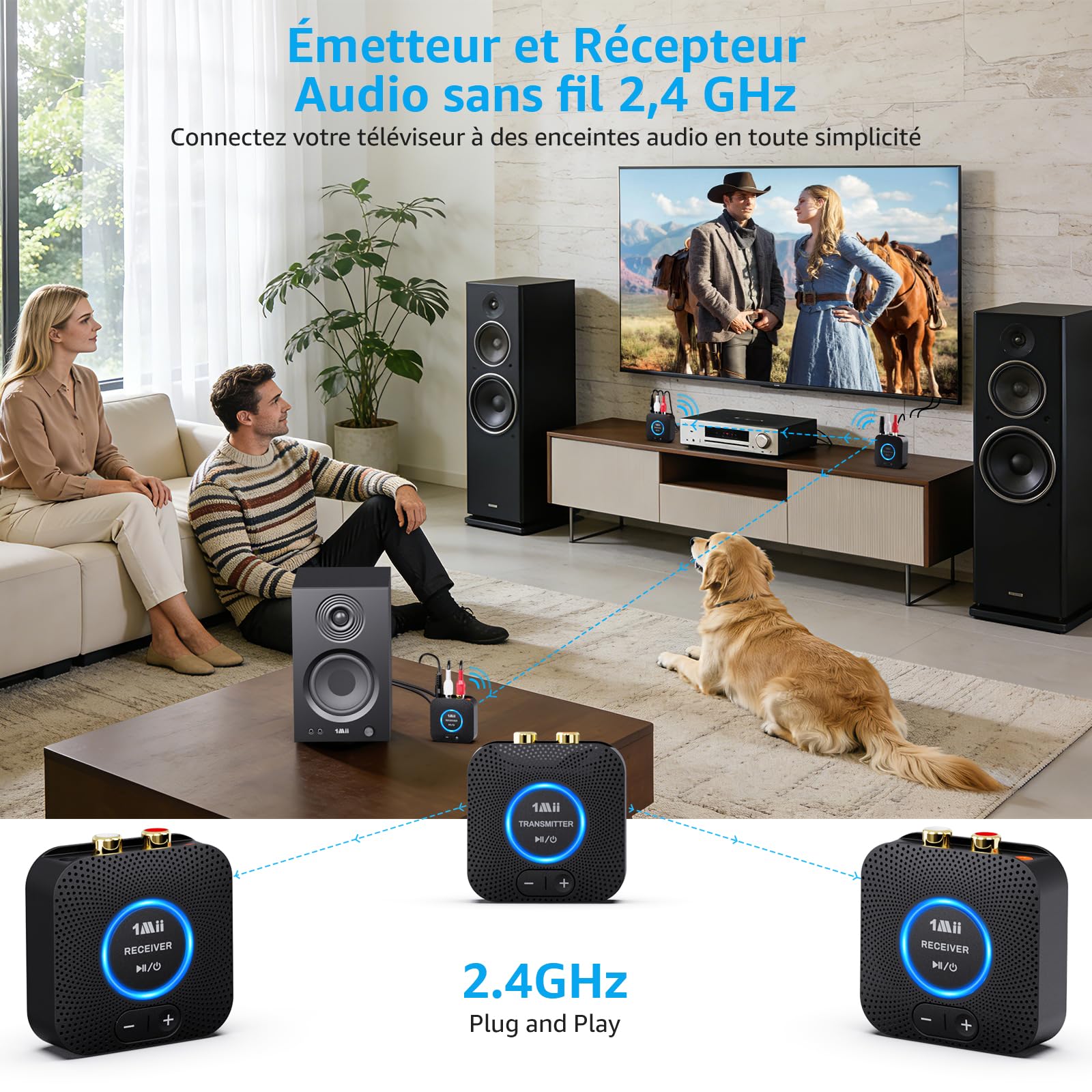 1Mii 2.4GHz(1 TX + 2 RX)Emetteur Récepteur Audio sans Fil Transmetteur