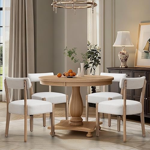 Sillas de comedor, paquete de 4 sillas de cocina de madera modernas de mediados de siglo con tapicería de lino, diseño tejido de respaldo bajo para